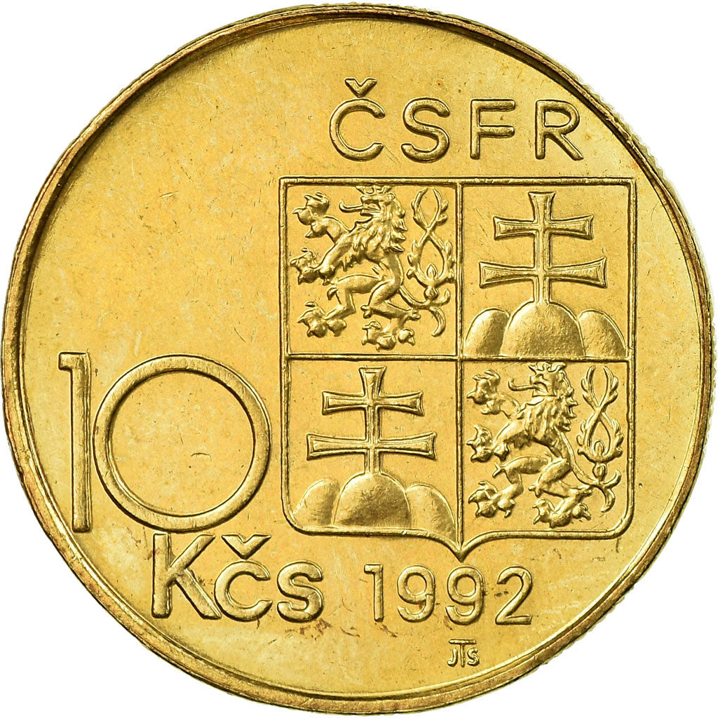 Coin, Czechoslovakia, 10 Korun, 1992, AU(55-58), Nickel-Bronze, KM:159