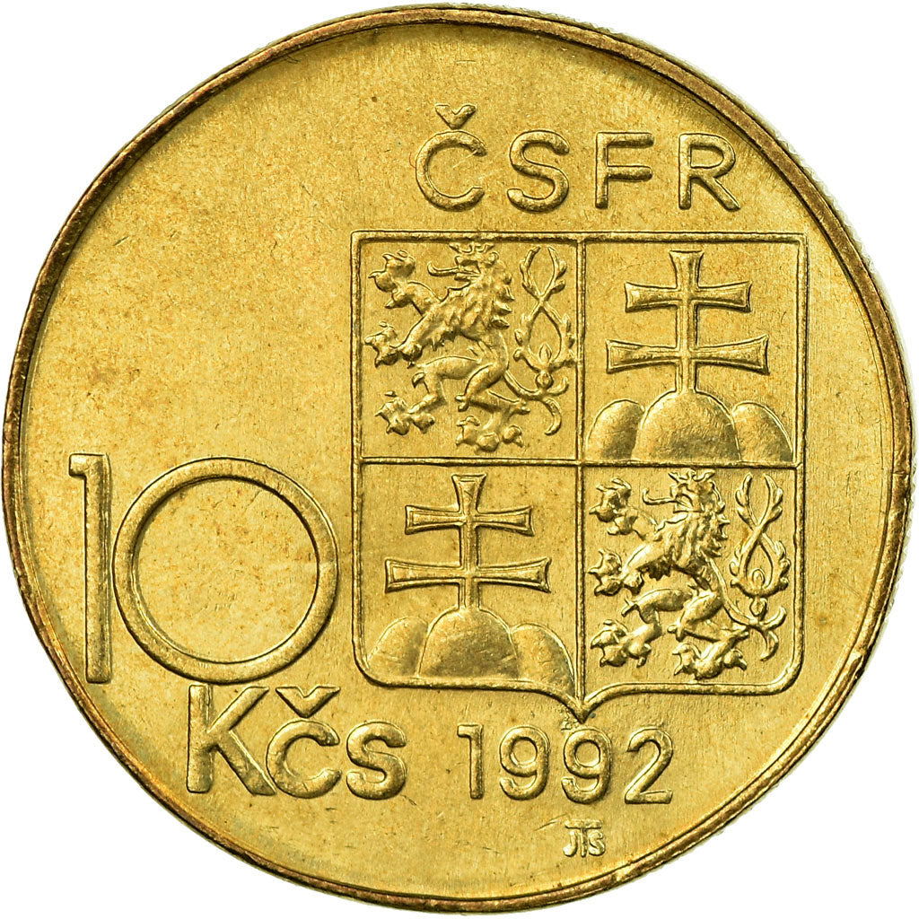 Coin, Czechoslovakia, 10 Korun, 1992, AU(55-58), Nickel-Bronze, KM:159