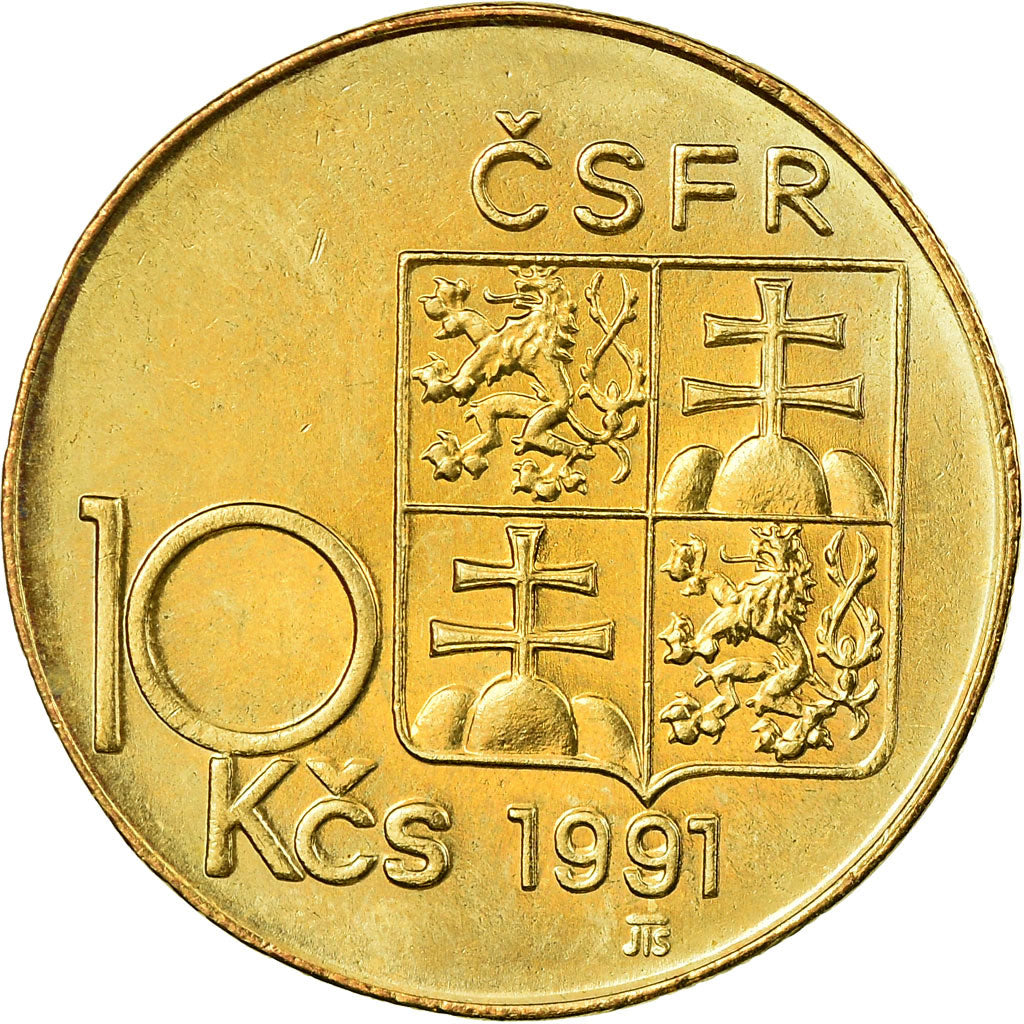 Coin, Czechoslovakia, 10 Korun, 1991, AU(55-58), Nickel-Bronze, KM:153