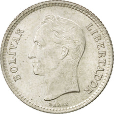 VENEZUELA, 25 Centimos, 1954, KM #35, AU(55-58), Silver, 16, 1.24