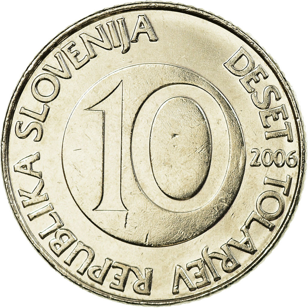 Moeda, Eslovénia, 10 Tolarjev, 2006, AU(55-58), Cobre-níquel, KM:41