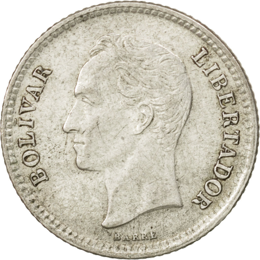 VENEZUELA, 25 Centimos, 1954, KM #35, EF(40-45), Silver, 16, 1.20