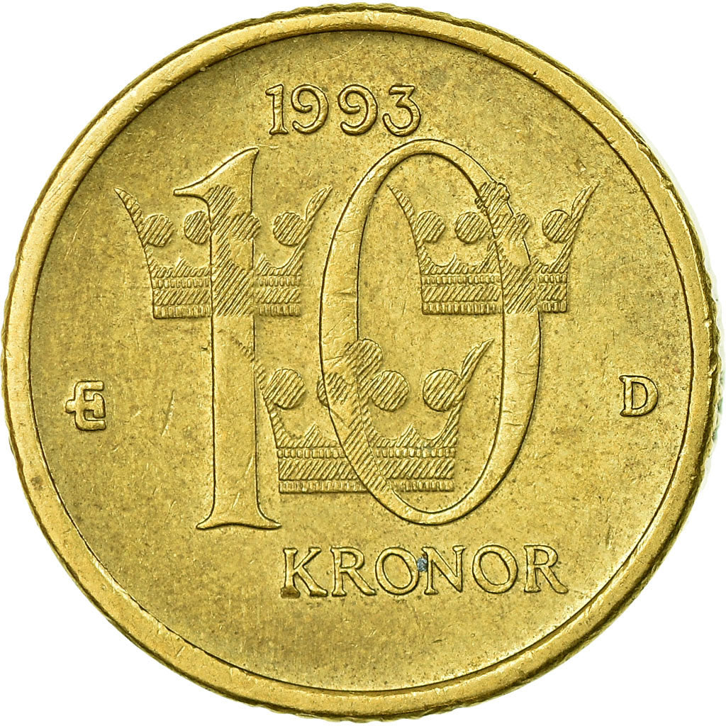 Moneda, Suecia, Carl XVI Gustaf, 10 Kronor, 1993, MBC, Cobre - aluminio - cinc