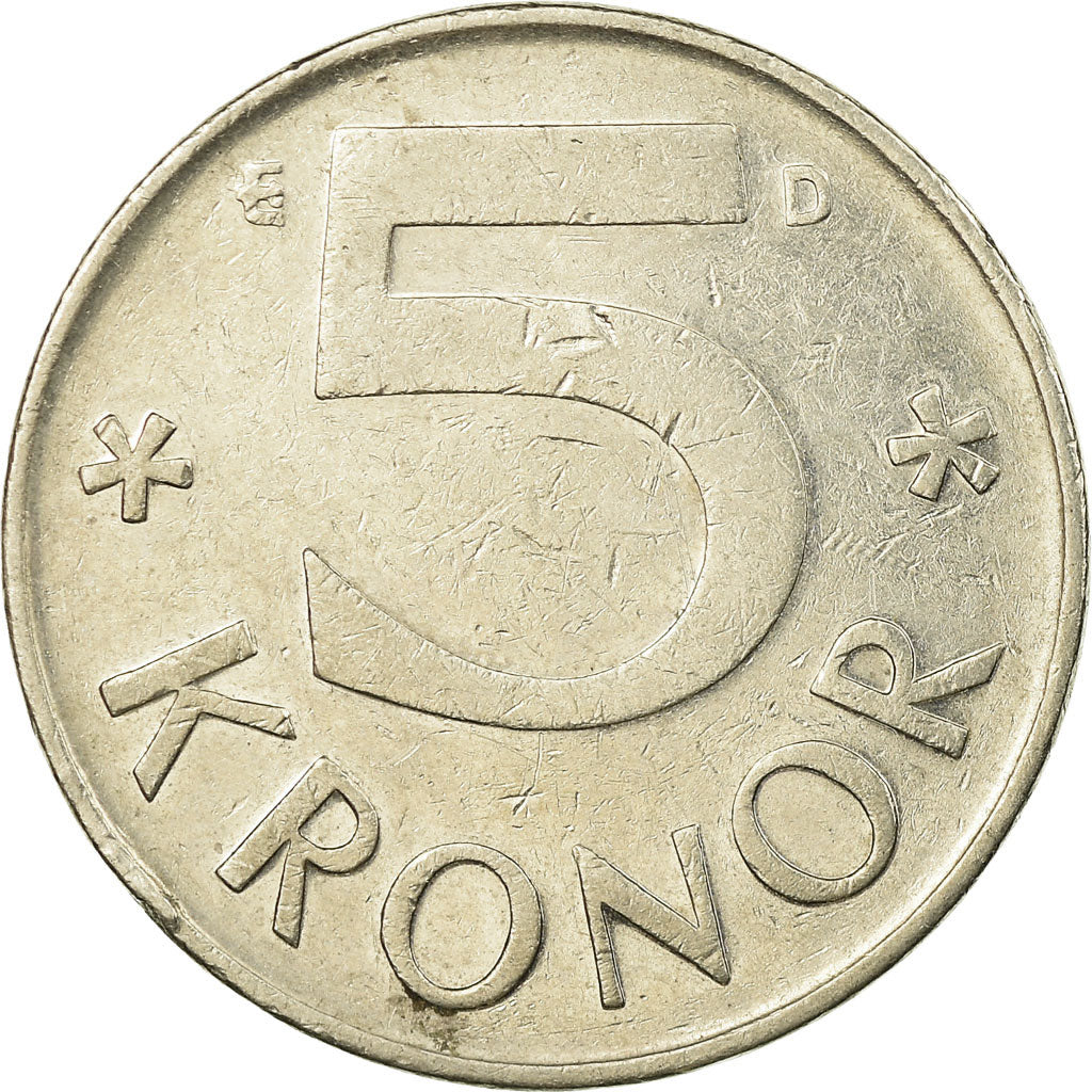 Coin, Sweden, Carl XVI Gustaf, 5 Kronor, 1990, EF(40-45), Copper-nickel, KM:853