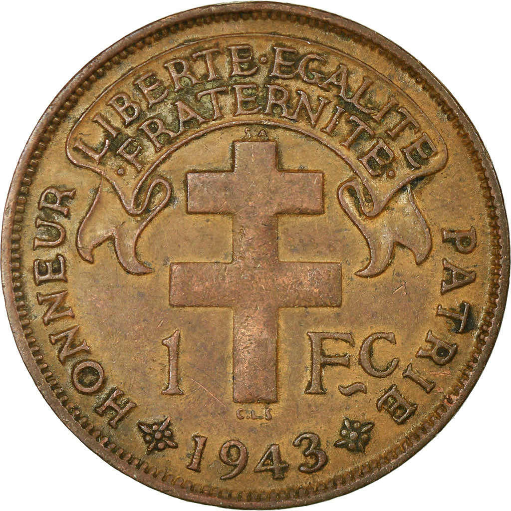Coin, Madagascar, Franc, 1943, Pretoria, EF(40-45), Bronze, KM:2