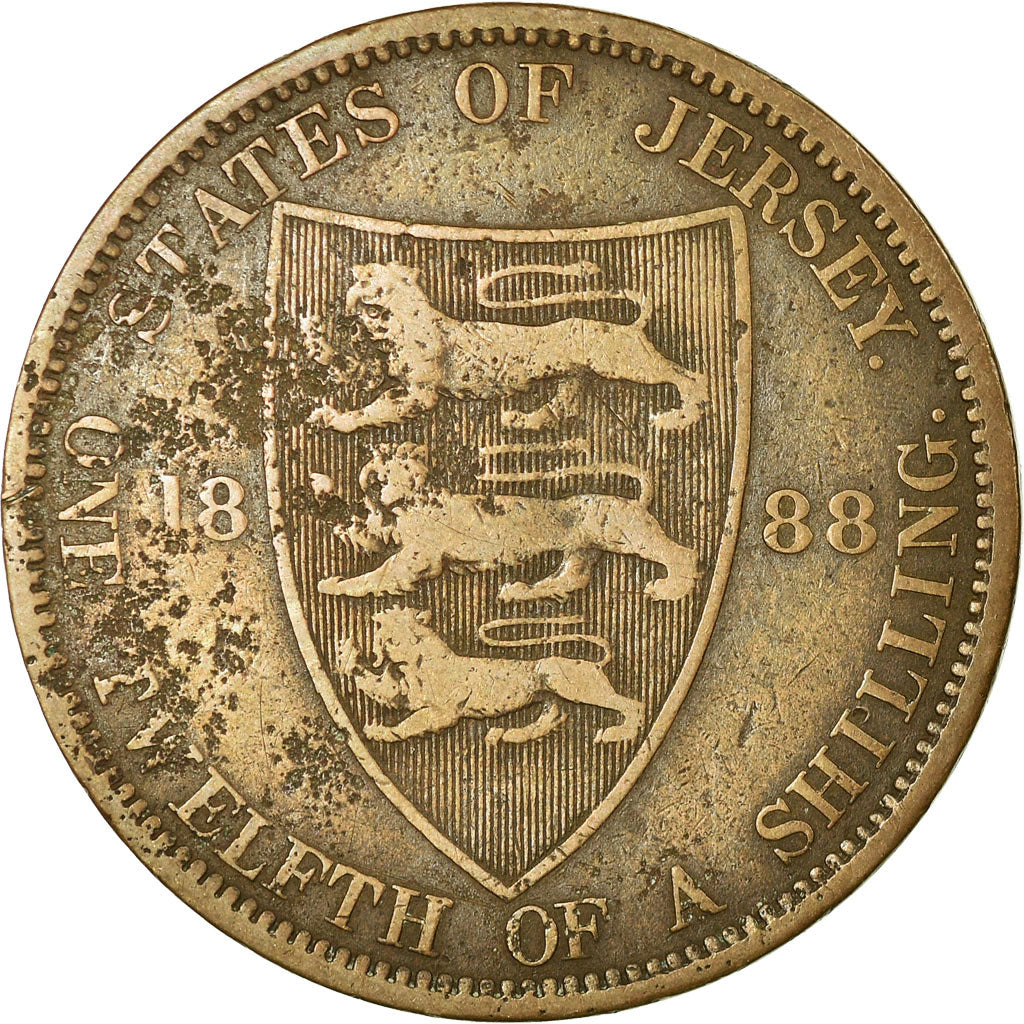 Coin, Jersey, Victoria, 1/12 Shilling, 1888, VF(30-35), Bronze, KM:8