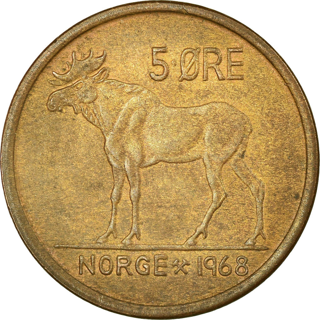 Coin, Norway, Olav V, 5 Öre, 1968, EF(40-45), Bronze, KM:405