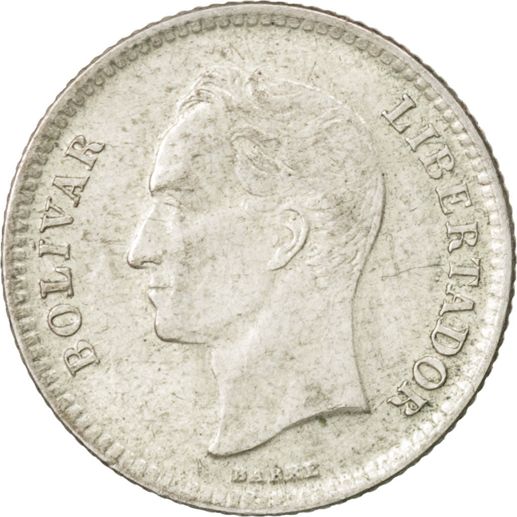 VENEZUELA, 25 Centimos, 1954, KM #35, EF(40-45), Silver, 16, 1.25
