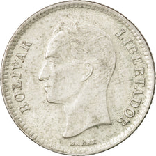 VENEZUELA, 25 Centimos, 1954, KM #35, EF(40-45), Silver, 16, 1.25