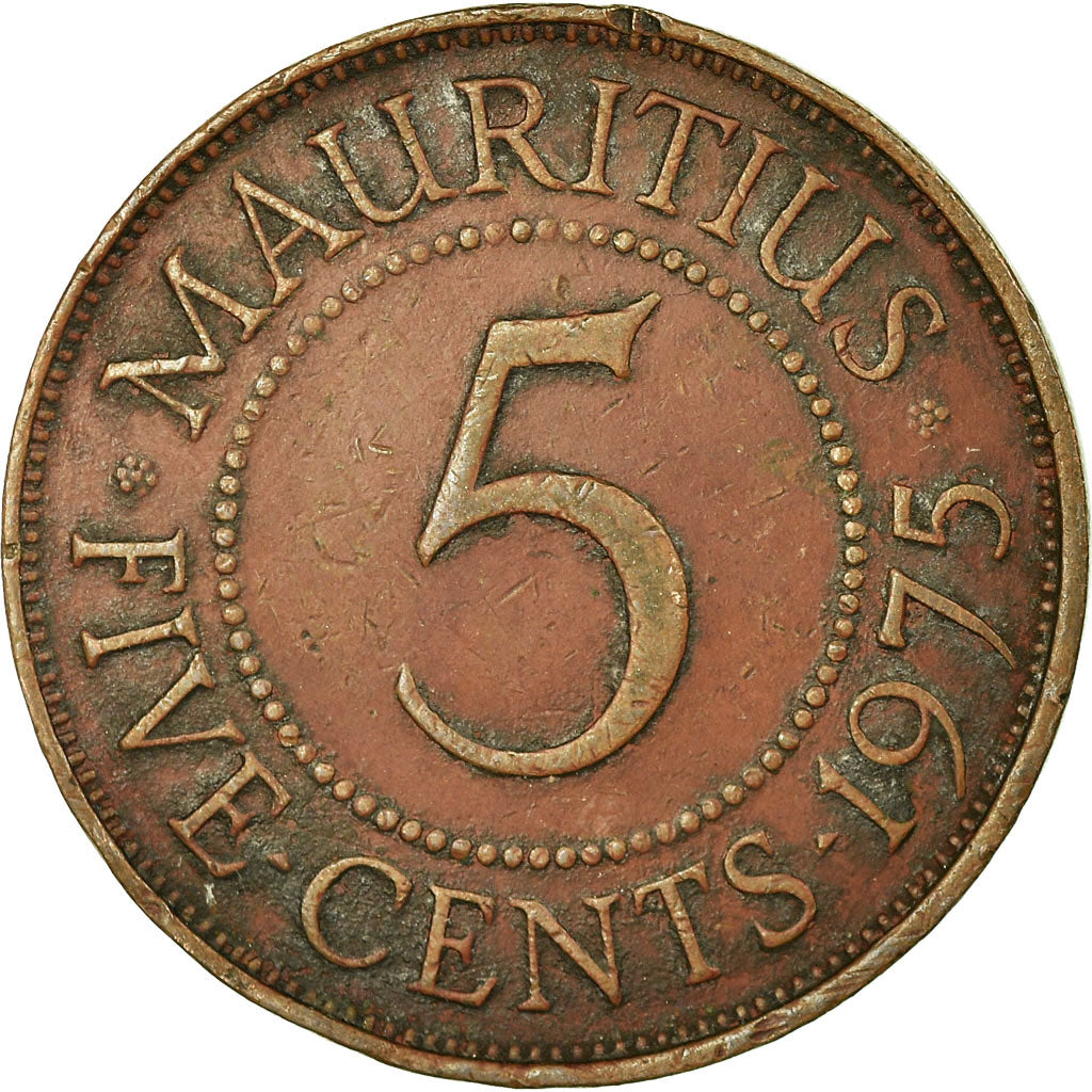 Moeda, Maurícia, Elizabeth II, 5 Cents, 1975, VF(30-35), Bronze, KM:34