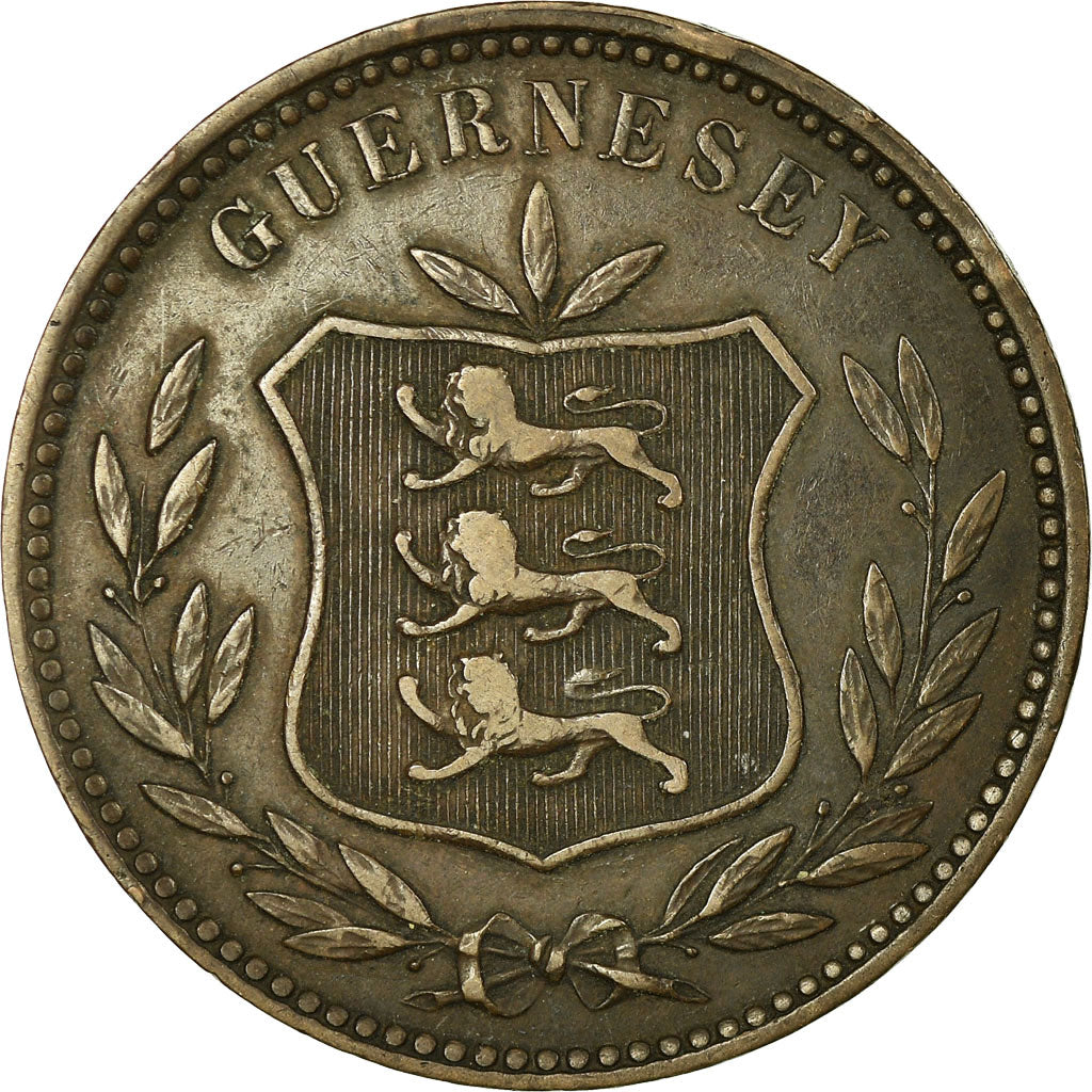 Munten, Guernsey, 8 Doubles, 1911, Heaton, Birmingham, FR+, Bronze, KM:7