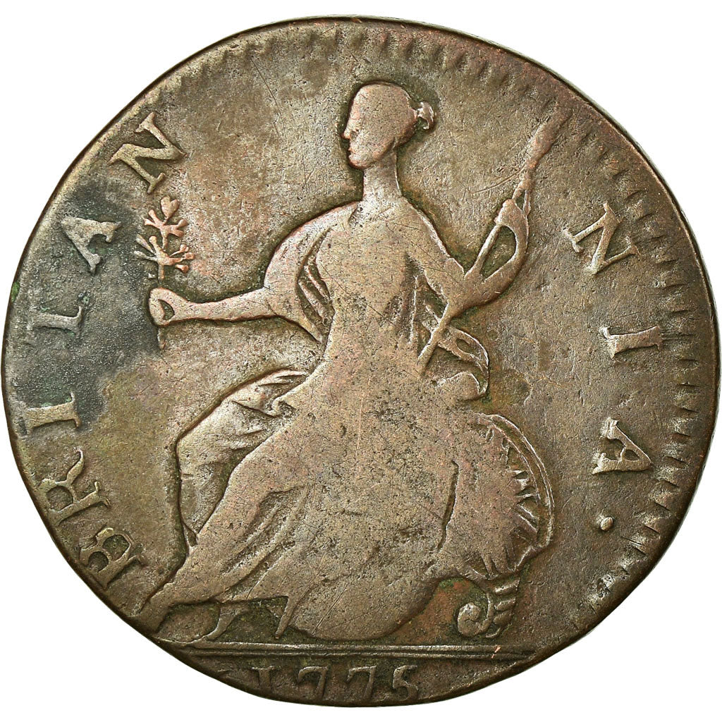 Great Britain, George III, 1/2 Penny, 1775, VF(20-25), Copper, KM:601