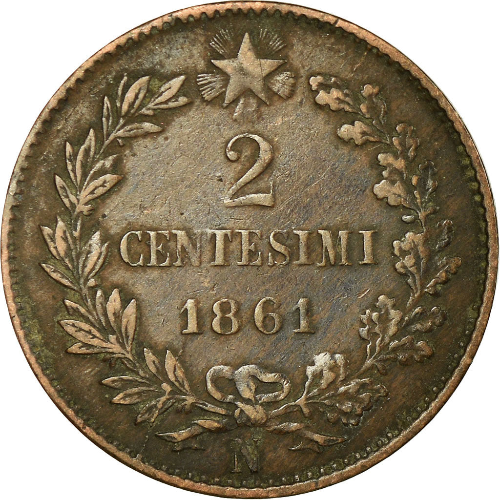 Coin, Italy, Vittorio Emanuele II, 2 Centesimi, 1861, Naples, VF(30-35), Copper