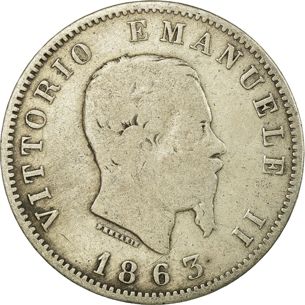 Coin, Italy, Vittorio Emanuele II, Lira, 1863, Milan, F(12-15), Silver, KM:15.1