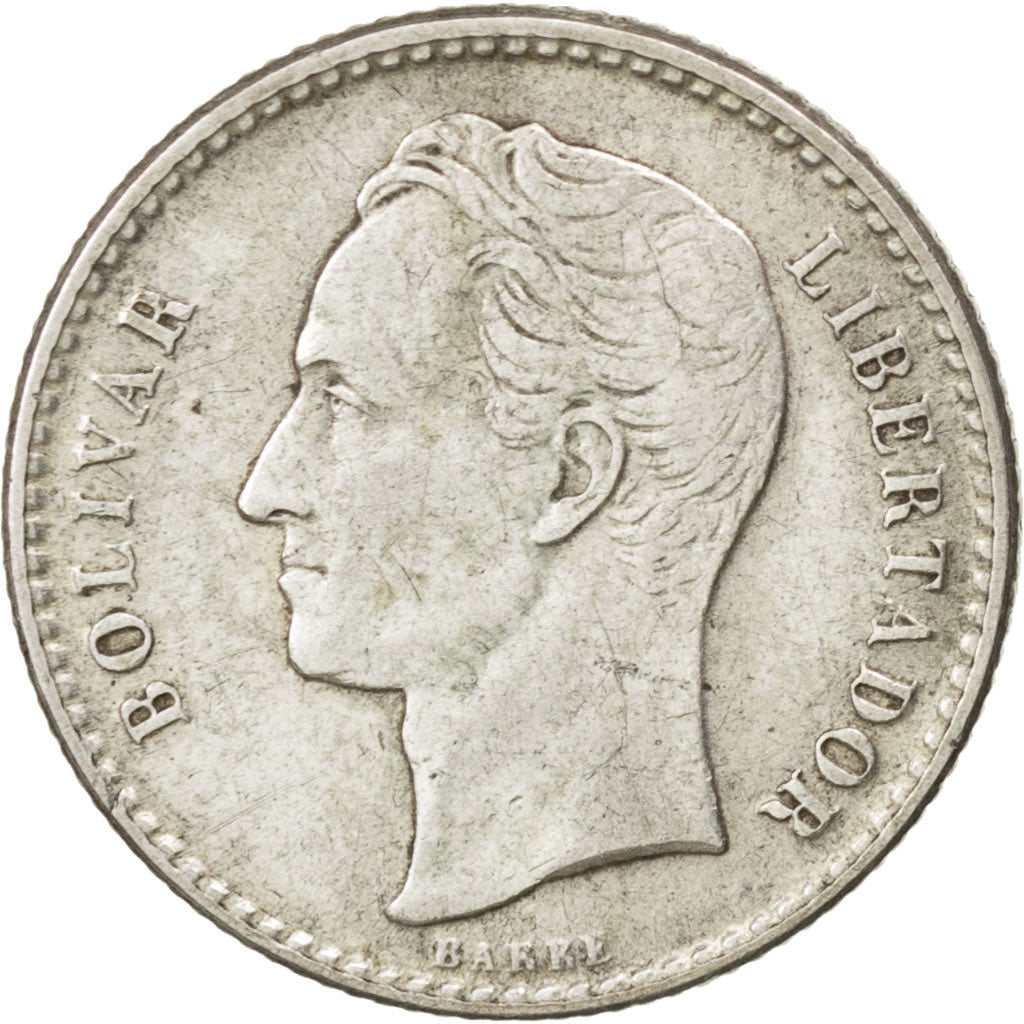 VENEZUELA, 50 Centimos, 1954, Philadelphia, KM #36, AU(50-53), Silver, 18, 2.50