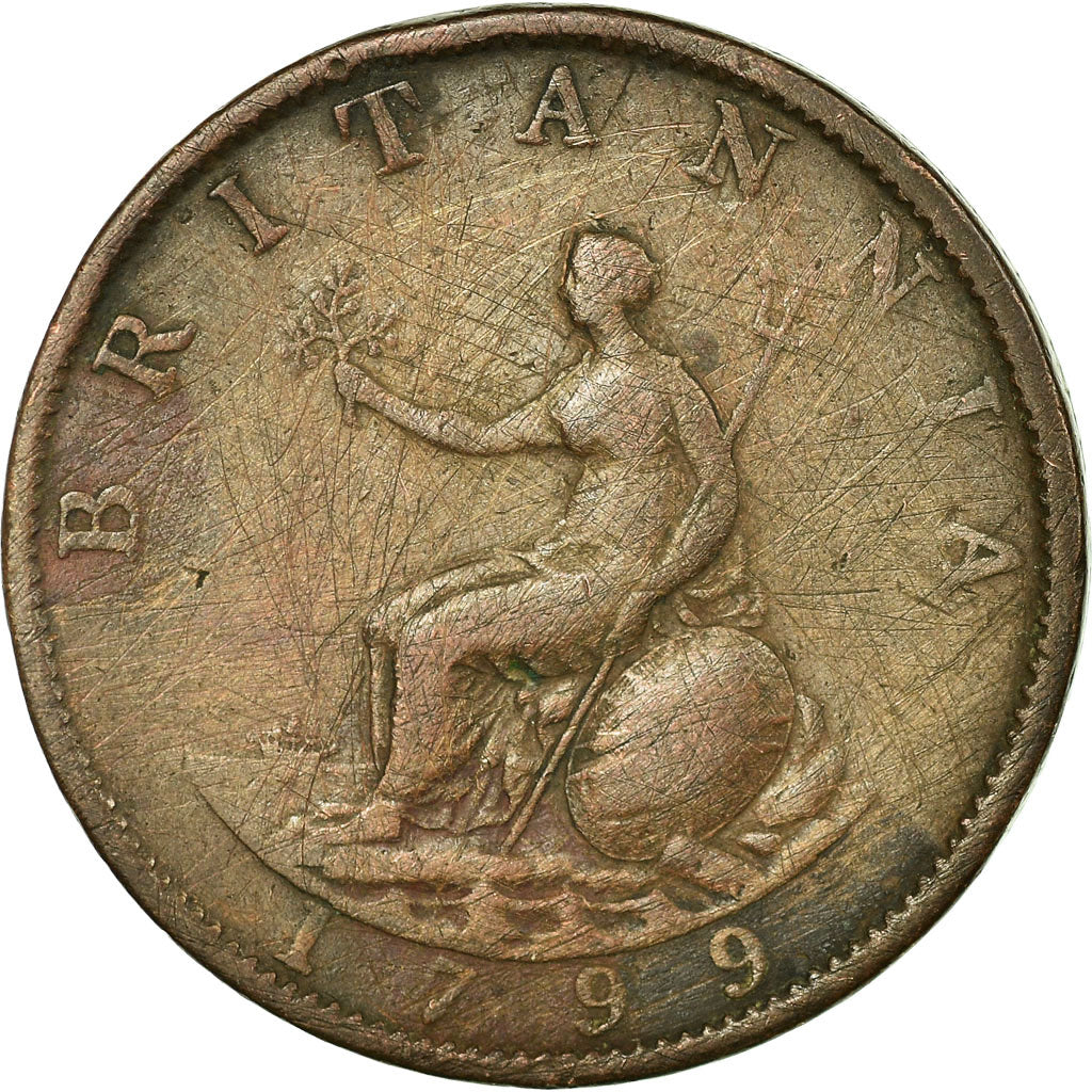 Coin, Great Britain, George III, 1/2 Penny, 1799, VF(20-25), Copper, KM:647