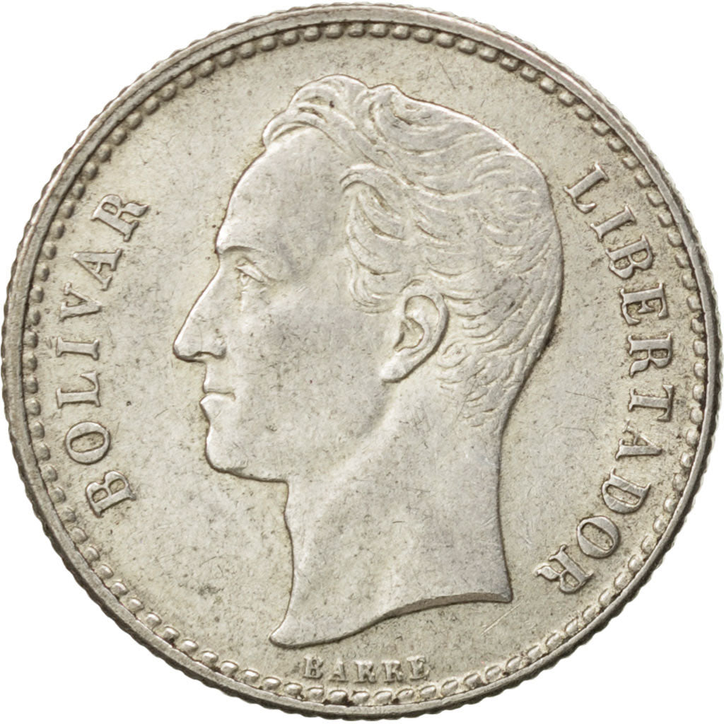 VENEZUELA, 50 Centimos, 1954, Philadelphia, KM #36, AU(50-53), Silver, 18, 2.56