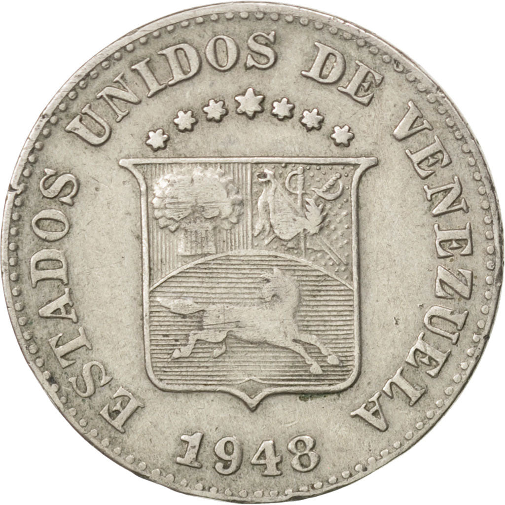 VENEZUELA, 5 Centimos, 1948, Philadelphia, KM #29a, AU(50-53), Copper-Nickel,...