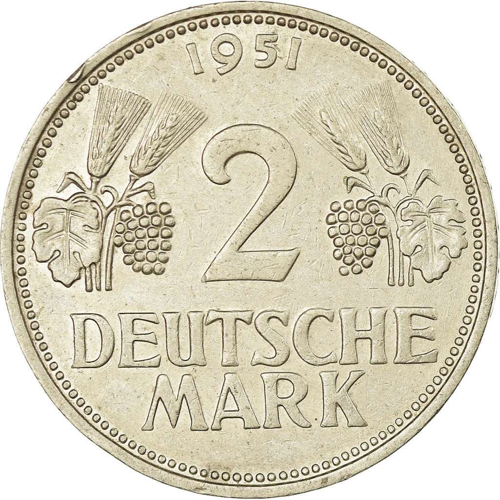 Coin, GERMANY - FEDERAL REPUBLIC, 2 Mark, 1951, Stuttgart, EF(40-45)