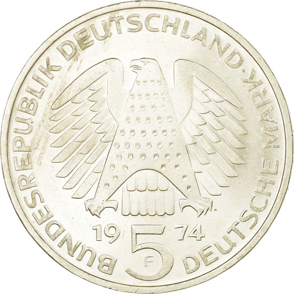 Coin, GERMANY - FEDERAL REPUBLIC, 5 Mark, 1974, Stuttgart, Germany, AU(55-58)