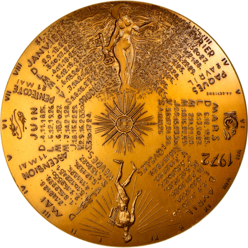 France, Medal, Calendrier, Nouvelle Année, Fêtes Religieuses, 1972, Devigne