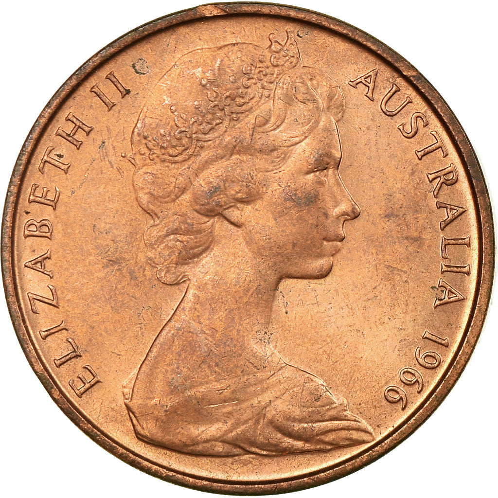 Coin, Australia, Elizabeth II, 2 Cents, 1966, AU(55-58), Bronze, KM:63