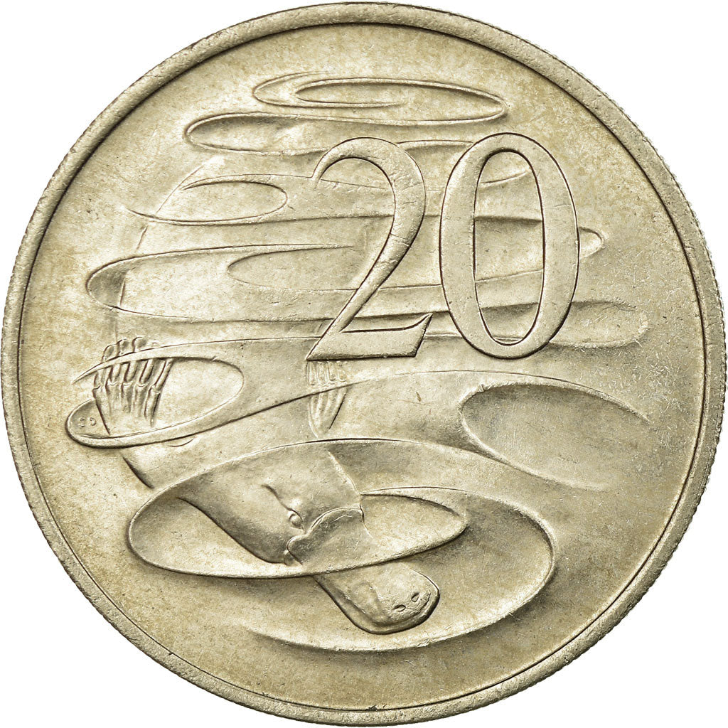 Münze, Australien, Elizabeth II, 20 Cents, 1966, VZ, Copper-nickel, KM:66