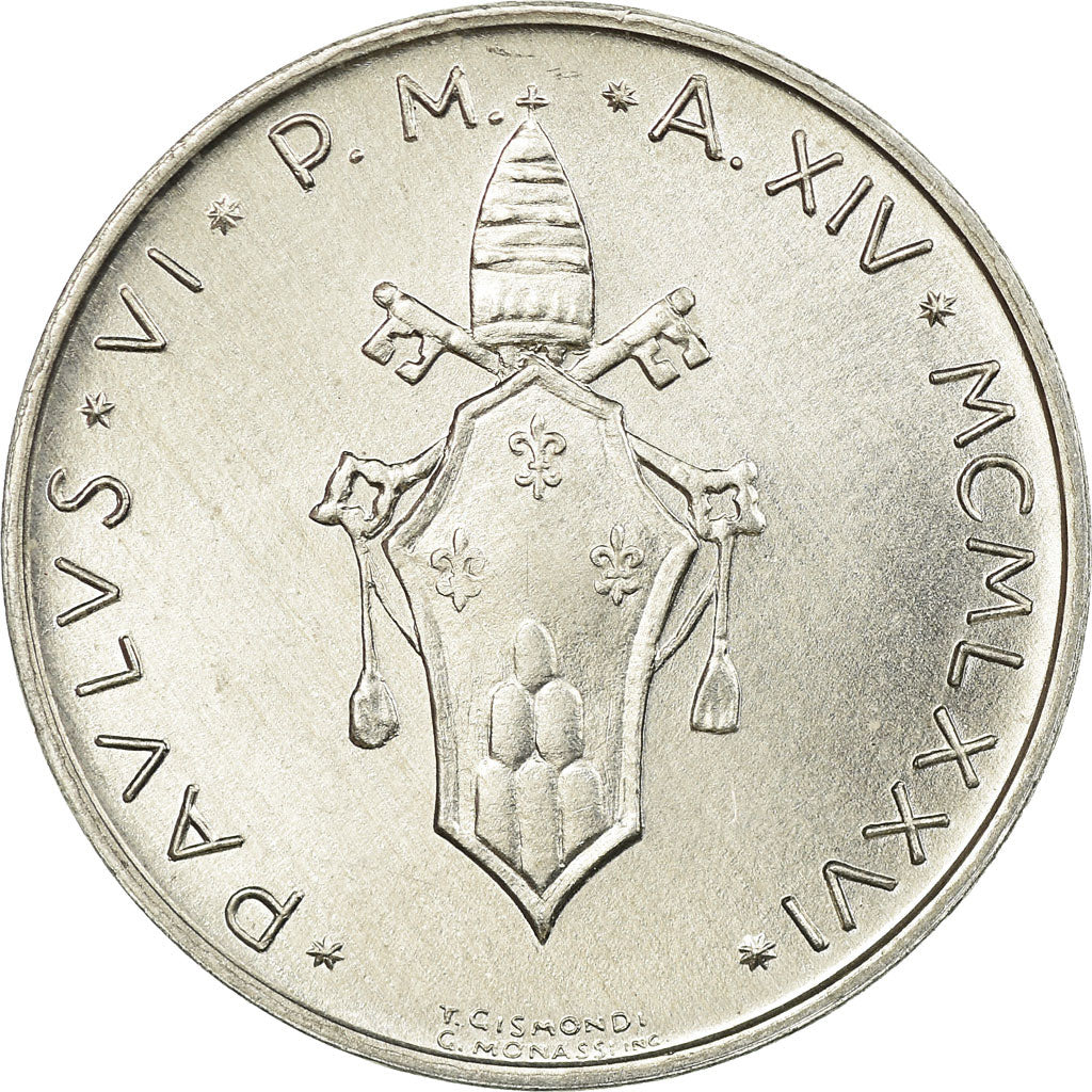 Coin, VATICAN CITY, Paul VI, 10 Lire, 1976, AU(55-58), Aluminum, KM:119
