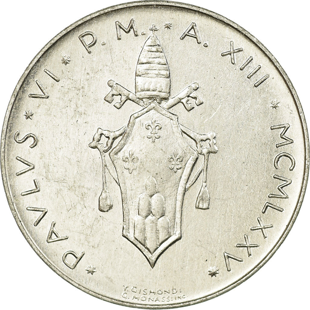 Coin, VATICAN CITY, Paul VI, 10 Lire, 1975, AU(55-58), Aluminum, KM:119