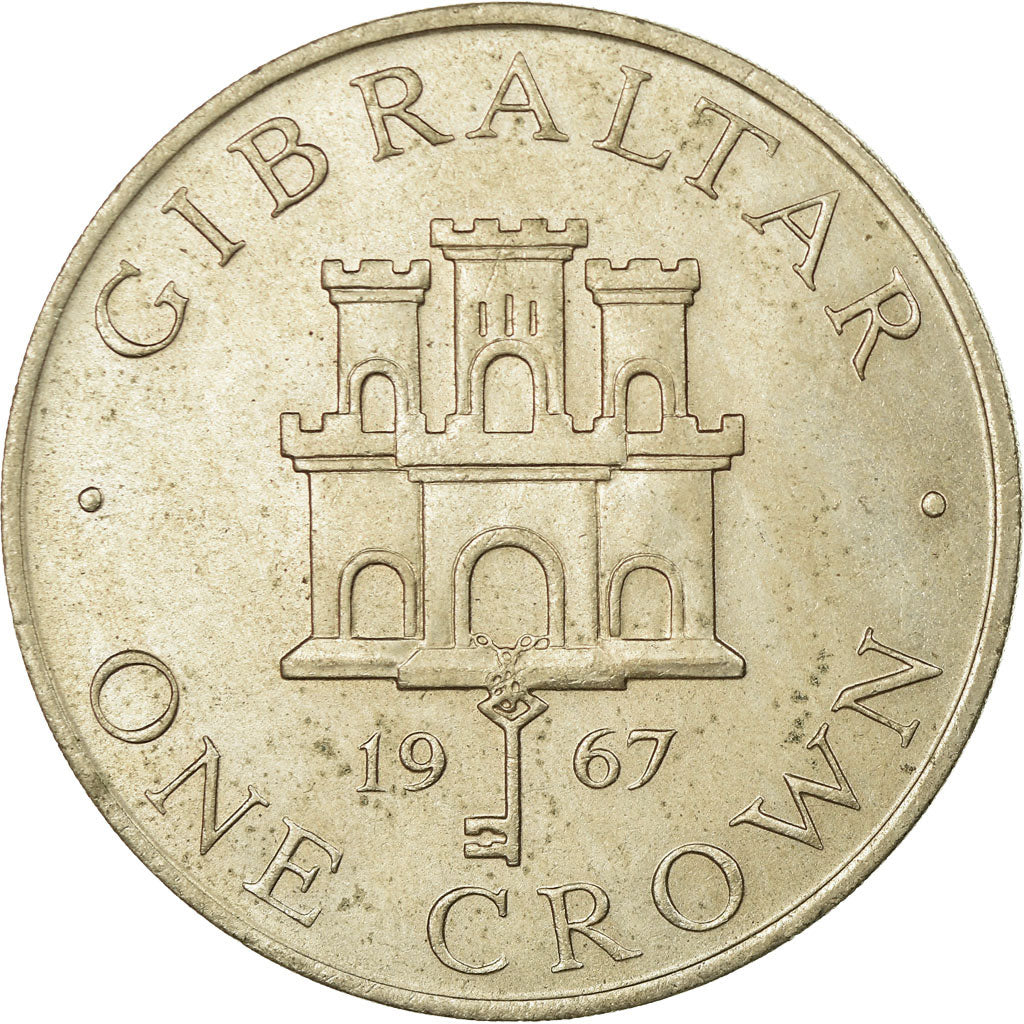 Coin, Gibraltar, Elizabeth II, Crown, 1967, EF(40-45), Copper-nickel, KM:4