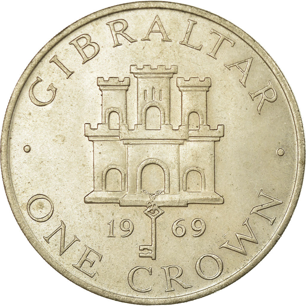 Coin, Gibraltar, Elizabeth II, Crown, 1969, EF(40-45), Copper-nickel, KM:4