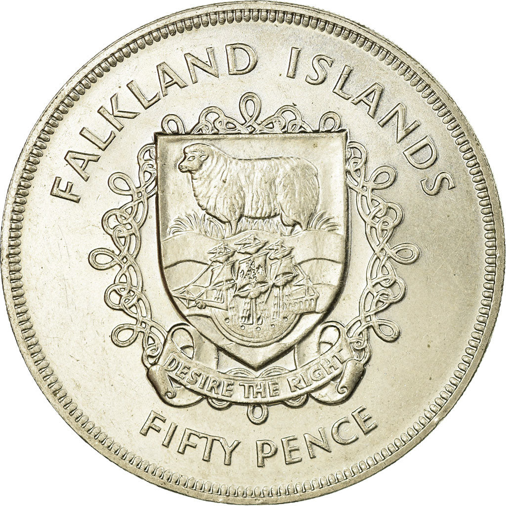 Coin, Falkland Islands, Elizabeth II, 50 Pence, 1977, MS(60-62), Copper-nickel