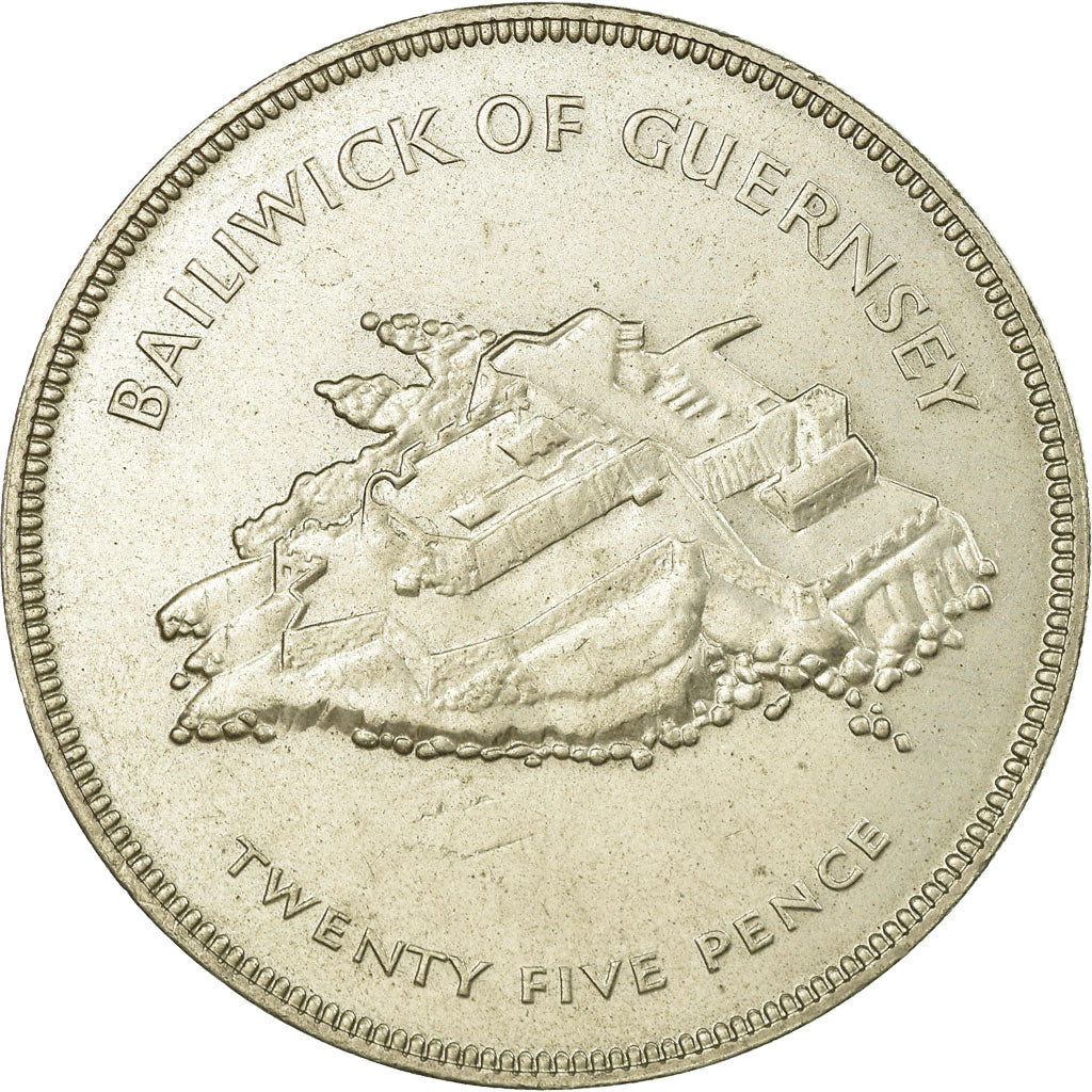 Coin, Guernsey, Elizabeth II, 25 Pence, 1977, AU(55-58), Copper-nickel, KM:31