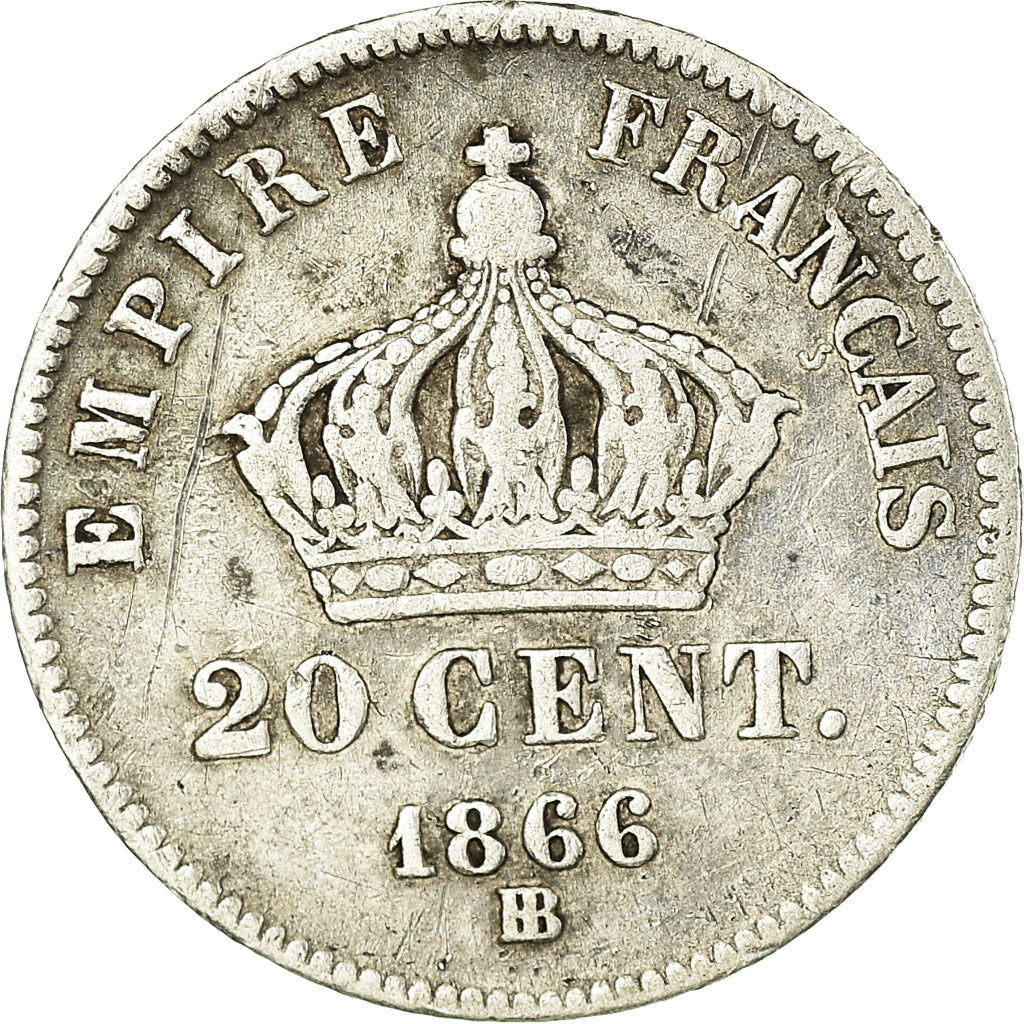 Coin, France, Napoleon III, Napoléon III, 20 Centimes, 1866, Strasbourg