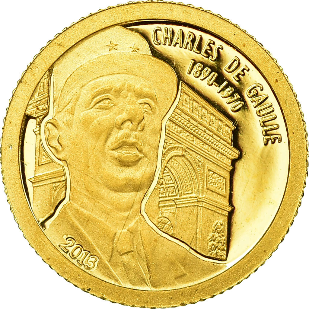 Coin, Gabon, Charles de Gaulle, 1000 Francs, 2013, MS(63), Gold