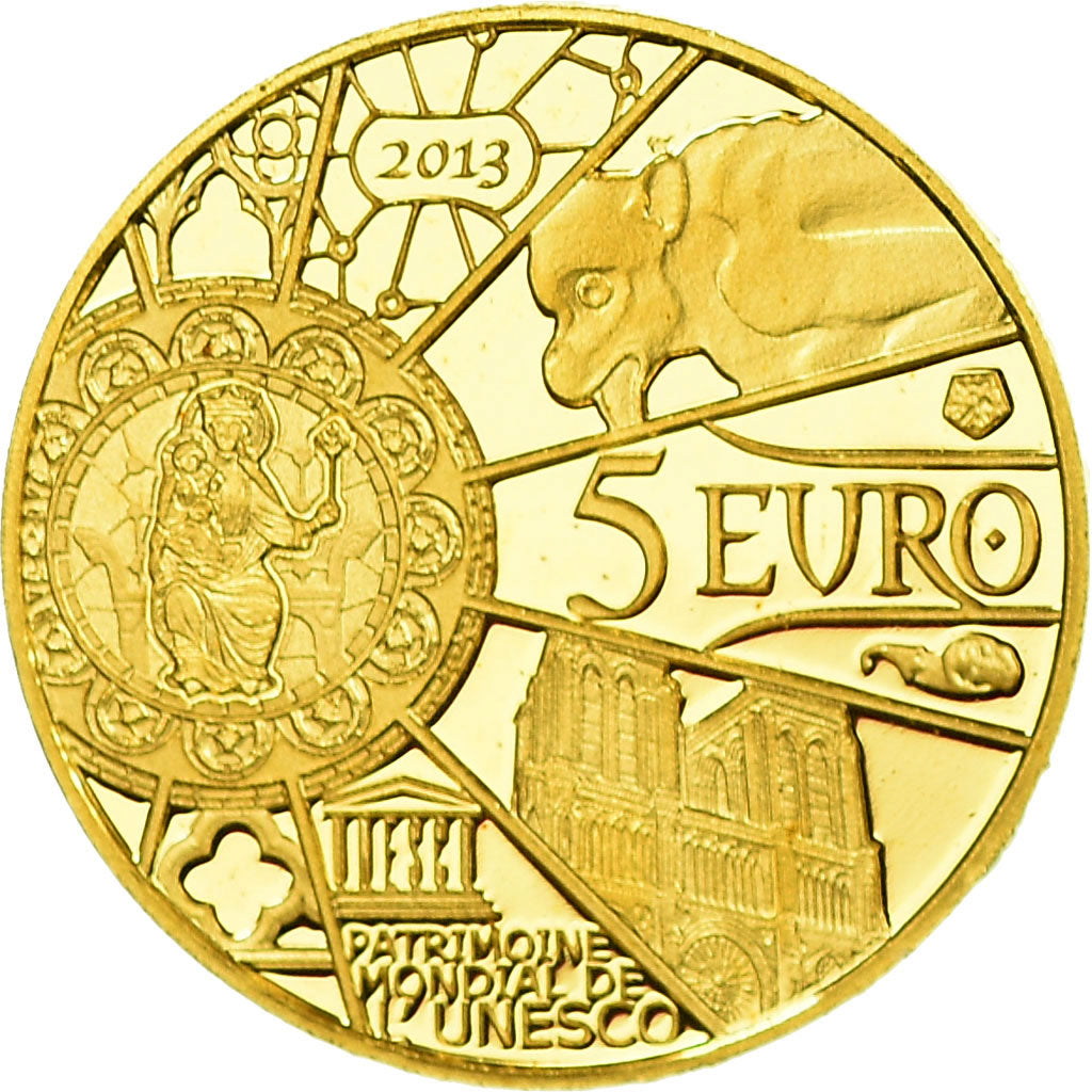 France, Notre-Dame de Paris, 5 Euro, 2013, MS(63), Gold