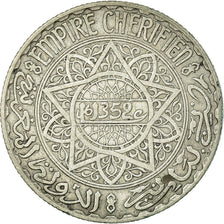 Coin, Morocco, Mohammed V, 10 Francs, 1933, Paris, EF(40-45), Silver, KM:38