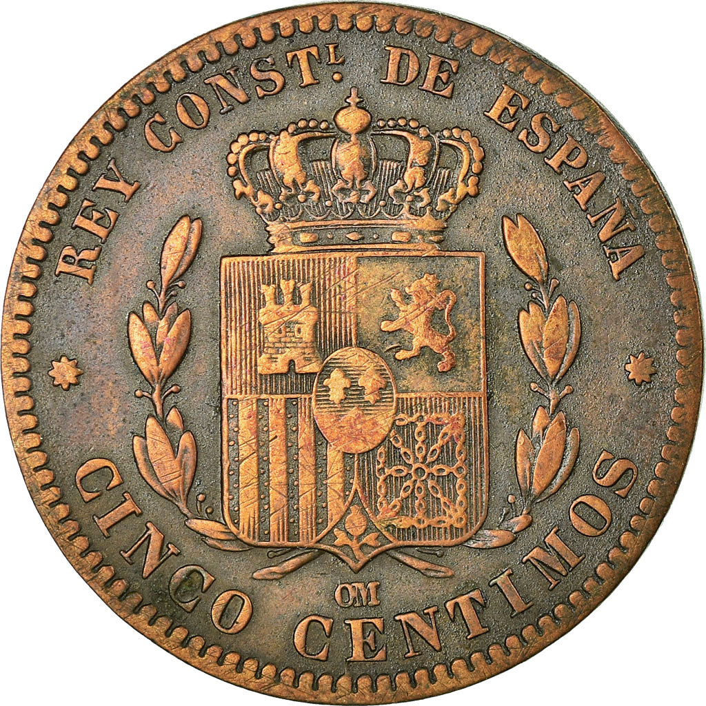 Coin, Spain, Alfonso XII, 5 Centimos, 1879, VF(30-35), Bronze, KM:674