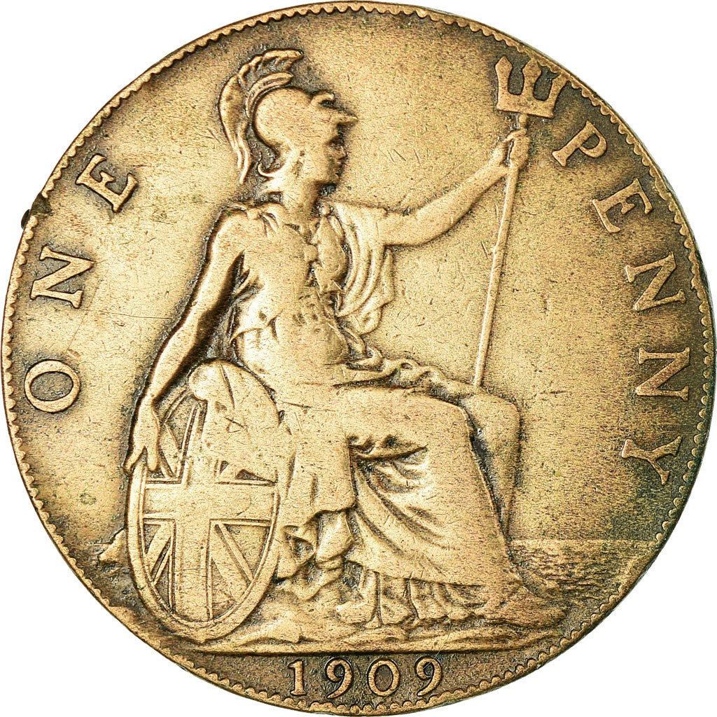 Coin, Great Britain, Edward VII, Penny, 1909, VF(20-25), Bronze, KM:794.2