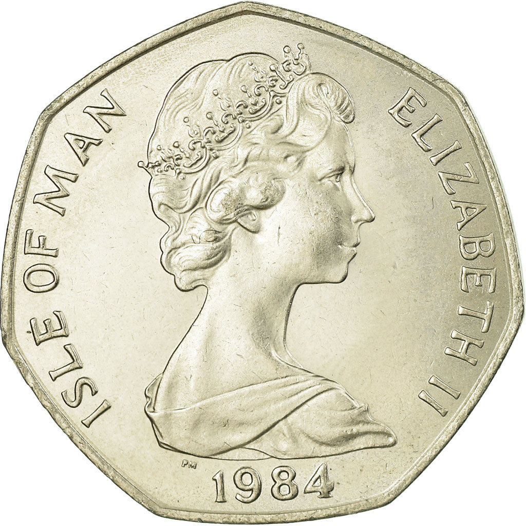 Moneda, Isla de Man, Elizabeth II, 50 Pence, 1984, EBC, Cobre - níquel, KM:125