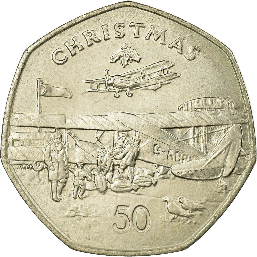 Moeda, Ilha de Man, Elizabeth II, 50 Pence, 1985, AU(55-58), Cobre-níquel