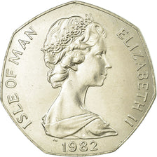 Coin, Isle of Man, Elizabeth II, 50 Pence, 1982, AU(55-58), Copper-nickel