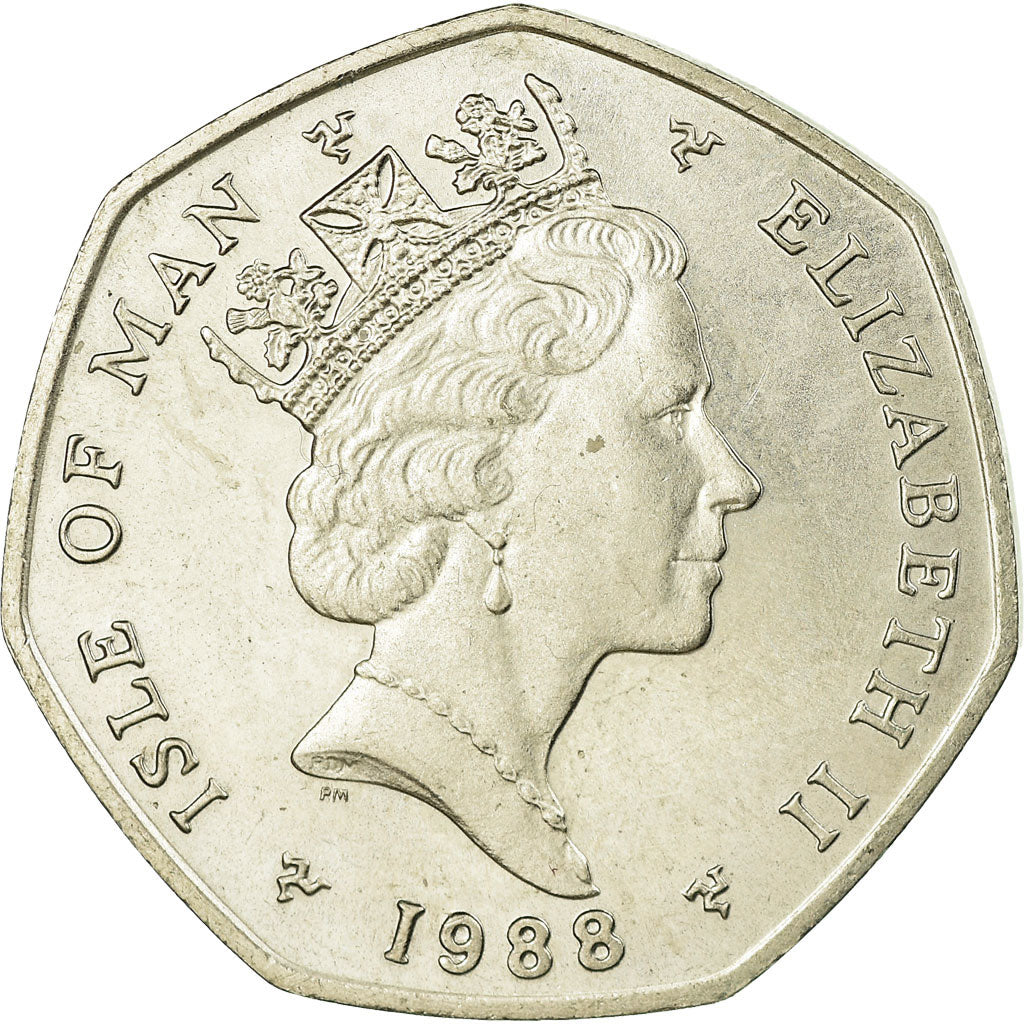 Coin, Isle of Man, Elizabeth II, 50 Pence, 1988, AU(55-58), Copper-nickel