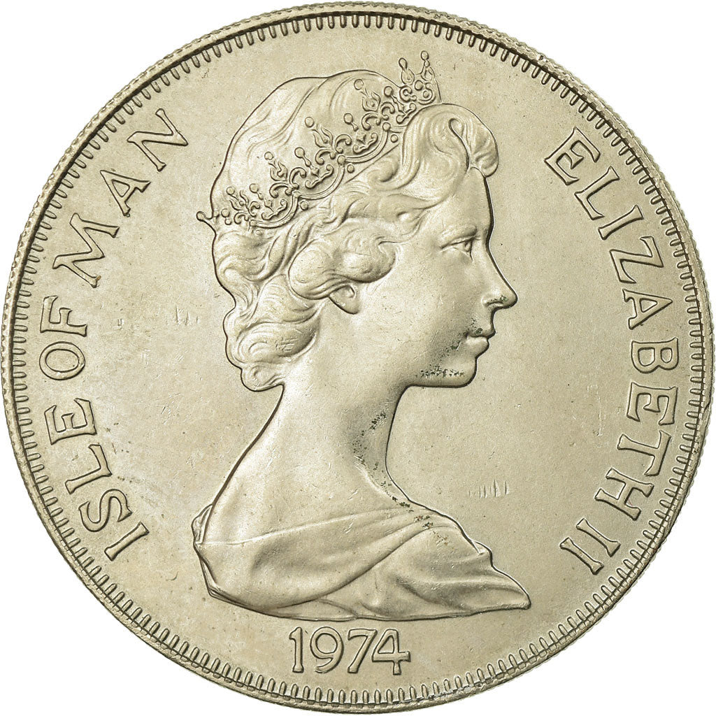 Coin, Isle of Man, Elizabeth II, Crown, 1974, Pobjoy Mint, AU(55-58)