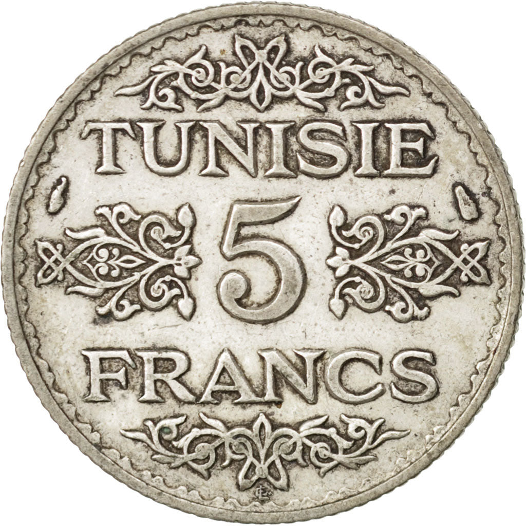 TUNISIA, 5 Francs, 1934, Paris, KM #261, VF(30-35), Silver, 4.95