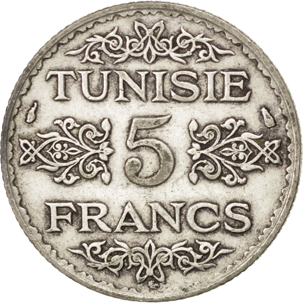 TUNISIA, 5 Francs, 1934, Paris, KM #261, VF(30-35), Silver, 4.98