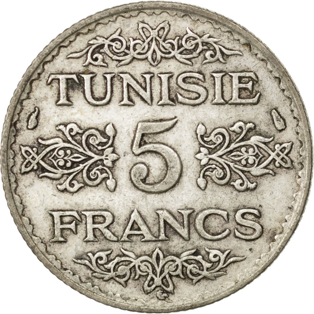 TUNISIA, 5 Francs, 1934, Paris, KM #261, VF(30-35), Silver, 4.99