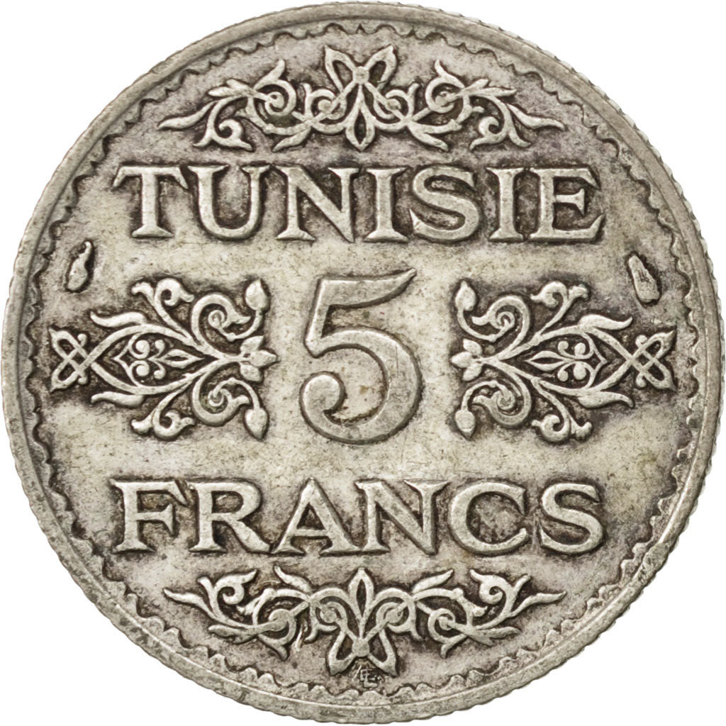 TUNISIA, 5 Francs, 1934, Paris, KM #261, VF(30-35), Silver, 5.02