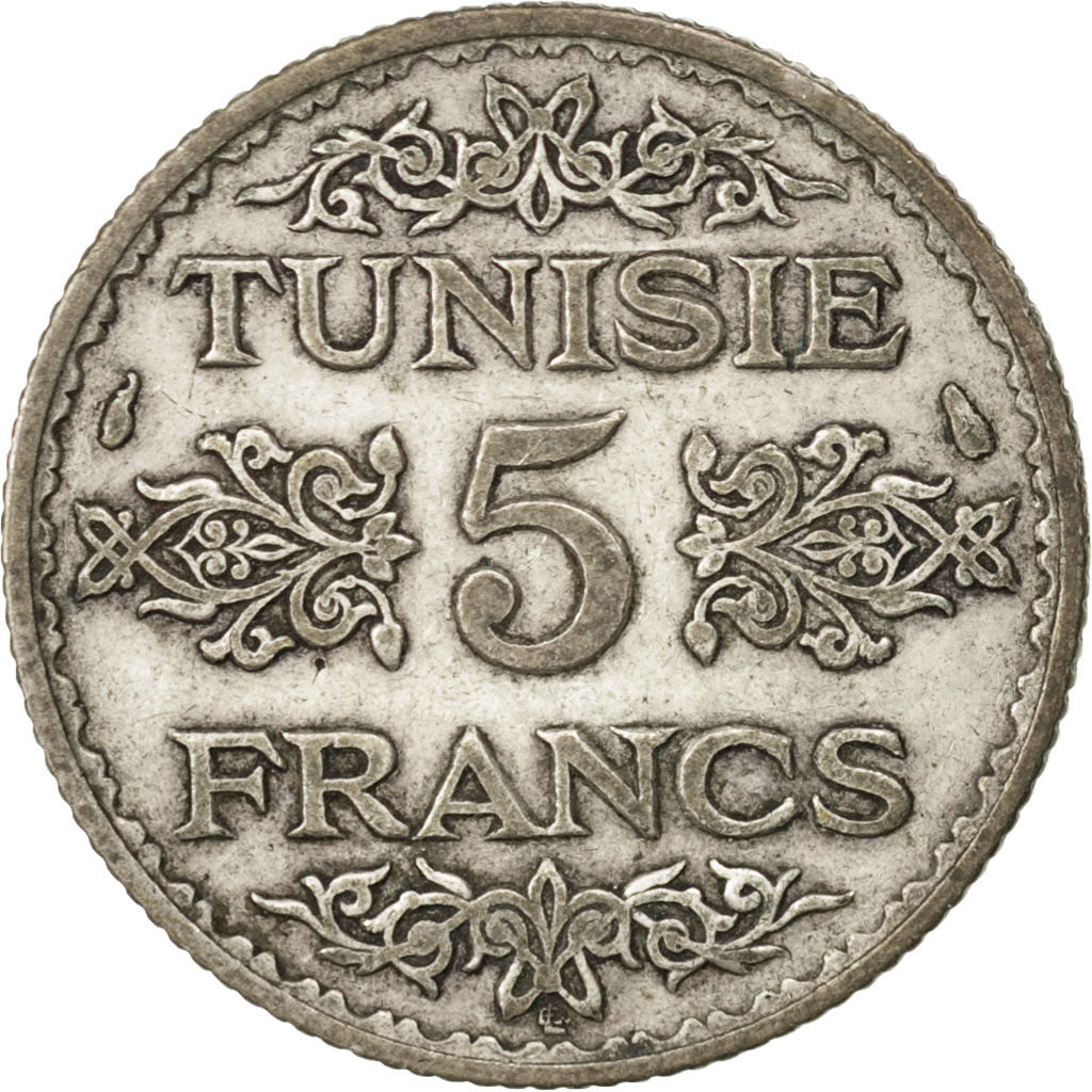TUNISIA, 5 Francs, 1934, Paris, KM #261, VF(30-35), Silver, 4.95