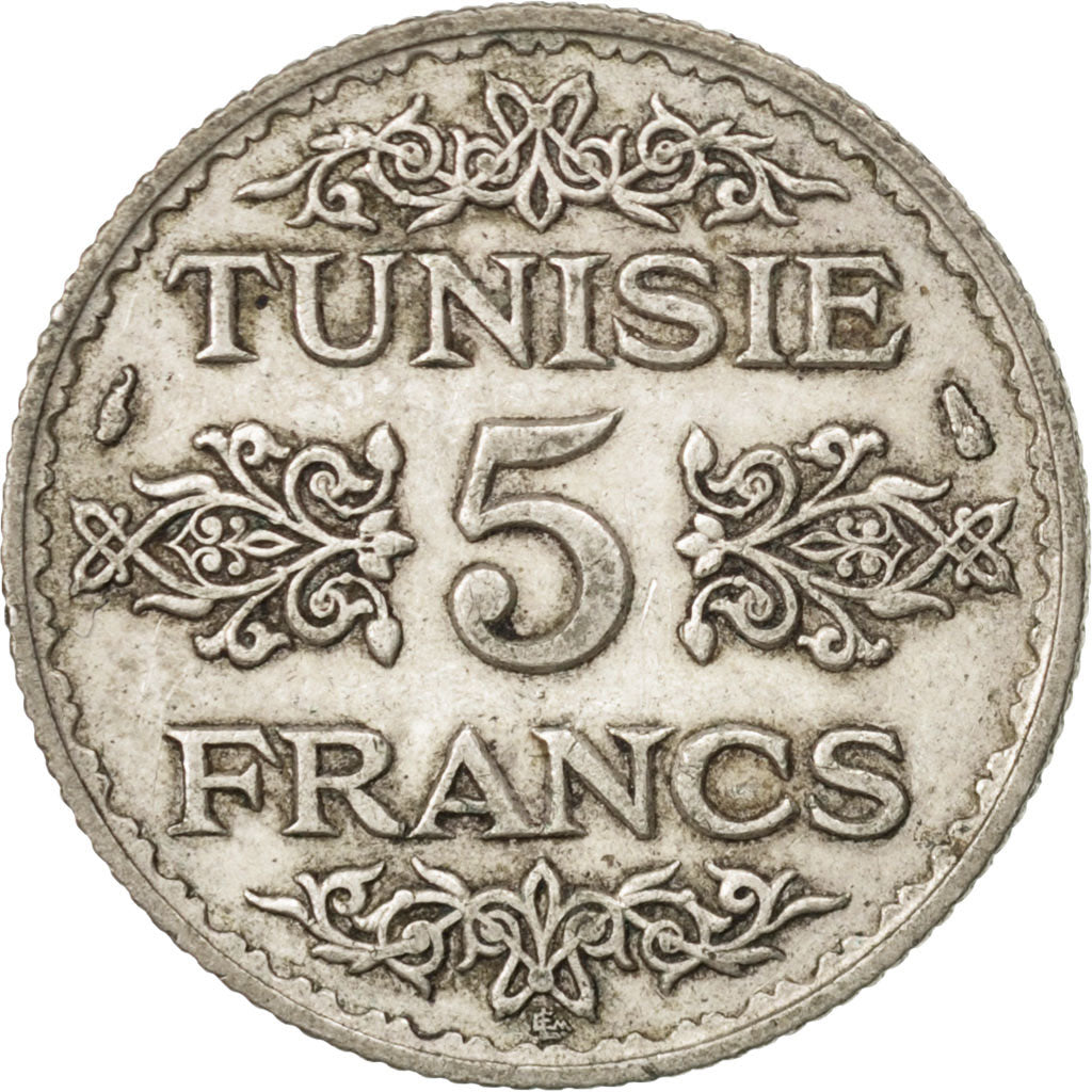 TUNISIA, 5 Francs, 1934, Paris, KM #261, EF(40-45), Silver, 4.96